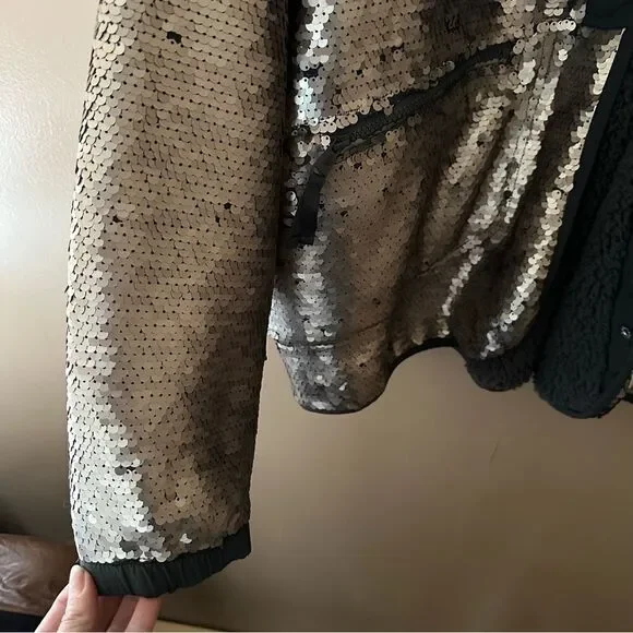 Fp Movement Free People Hit The Slopes Jacket silver sequin fleece bomber XL